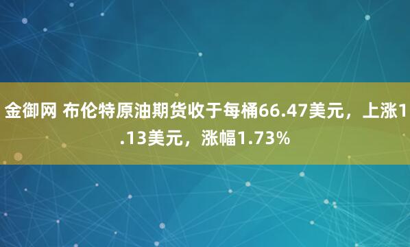 金御网 布伦特原油期货收于每桶66.47美元，上涨1.13美元，涨幅1.73%