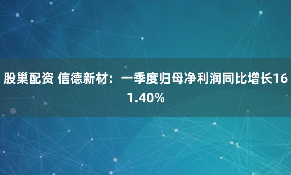 股巢配资 信德新材：一季度归母净利润同比增长161.40%